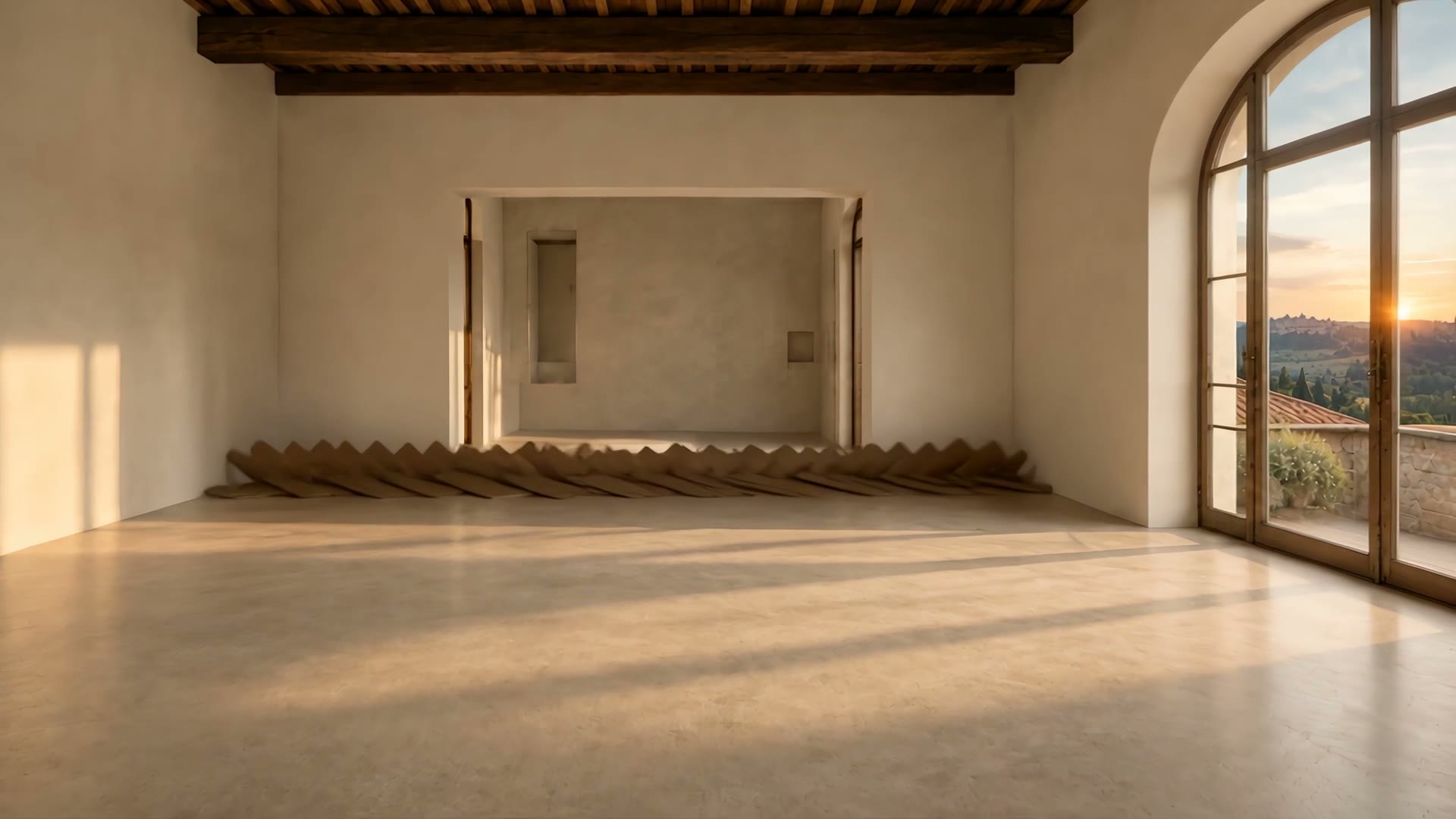 Il parquet a spina che arriva a onda sulla stanza vuota