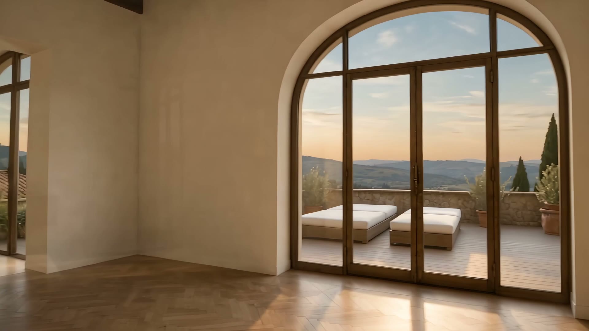La portafinestra ad arco in legno e alluminio color bronzo